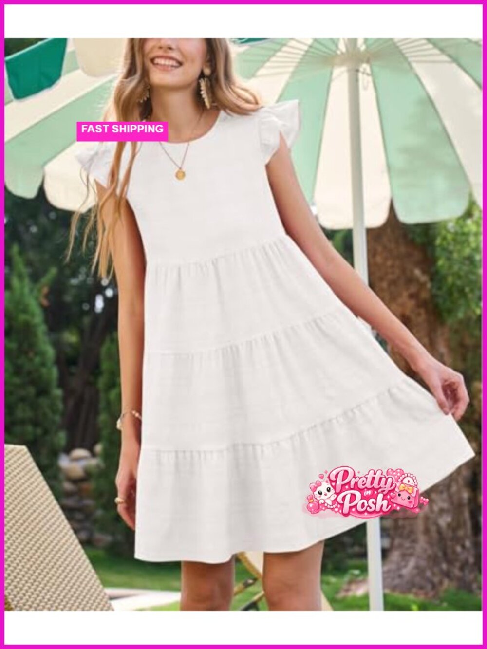 Ruffle Sleeve Babydoll Dress Loose Fit Beach Casual Sundress - Picture 5 of 6